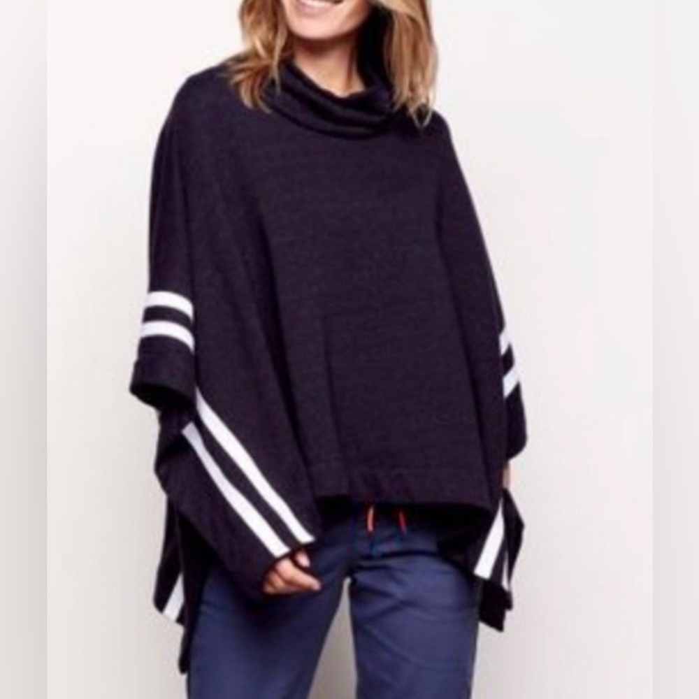 Navy cowl turtleneck poncho